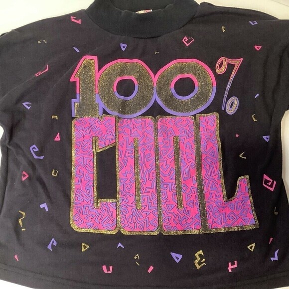 Vintage 80's 100% Cool Long Sleeve T-Shirt Girls Youth Graphic Tropic Club - Picture 2 of 4